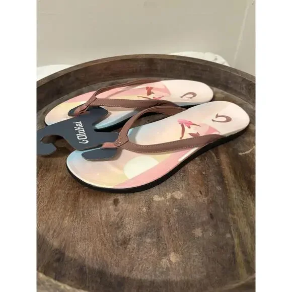 Olukai Women's Brown Strap Print Soul Sandal Size 11 brand new - Picture 3 of 5